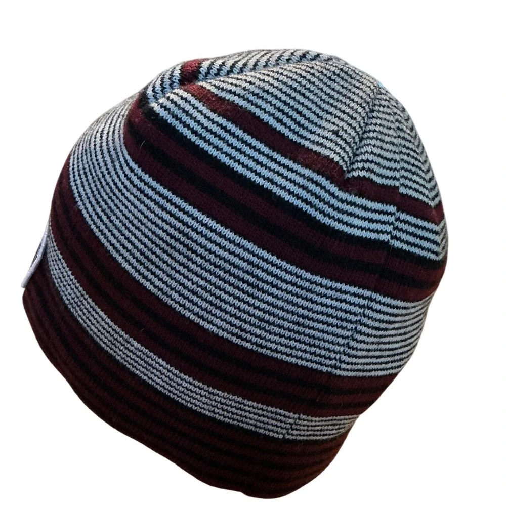 Callaway Golf Beanie Hat Striped Burgundy Black Grey Knit Fleece Lined Est 82